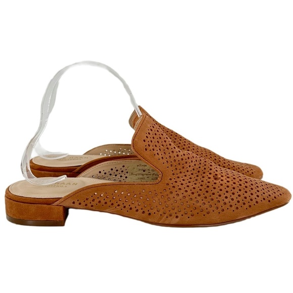 Cole haan womens flats size 8.5 tan suede laser cut dot pointy toe slip on mules - Picture 4 of 12